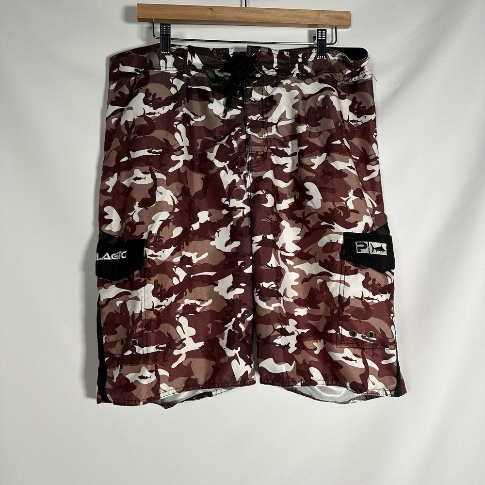 Pelagic Shorts Mens 36 Brown Camo Board Swim Surf Performance Fishing Trunks